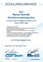 Schulungsurkunde CARBON-Seminar f&uuml;r Kfz-Sachverst&auml;ndige